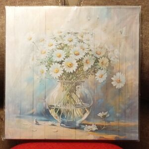 Canvas Art Wall Hanging With Daisies 14x14 Hook Included